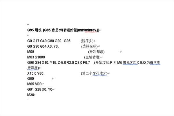 G95攻牙用法參數表